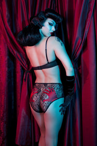 Bettie Page Red High Waist Hand Print Lace Brief