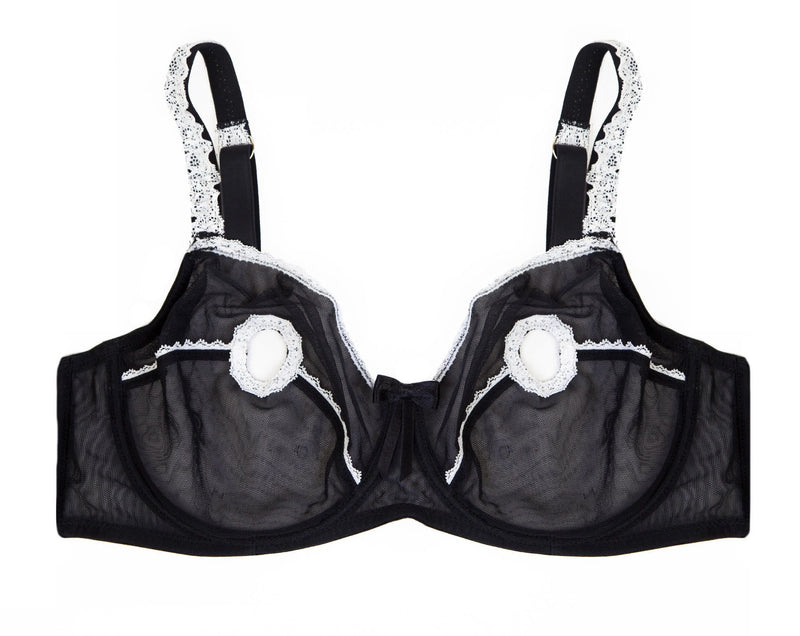 Shirley of Hollywood Black Peek-a-boo Bra 32 34 Designer Erotic Hollow-Out  Bras