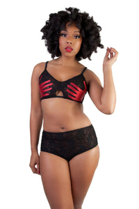 Bettie Page Red Hand Print Lace Bra