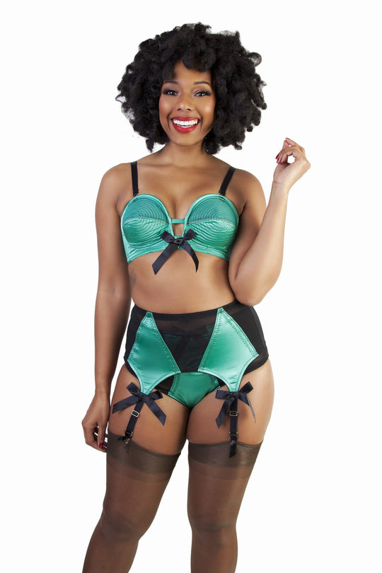 Bettie Page Emerald Green Z Stitch Strap Suspender Belt