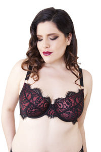 Bailey Red Net/Black Embroidery Lace Bra Curve