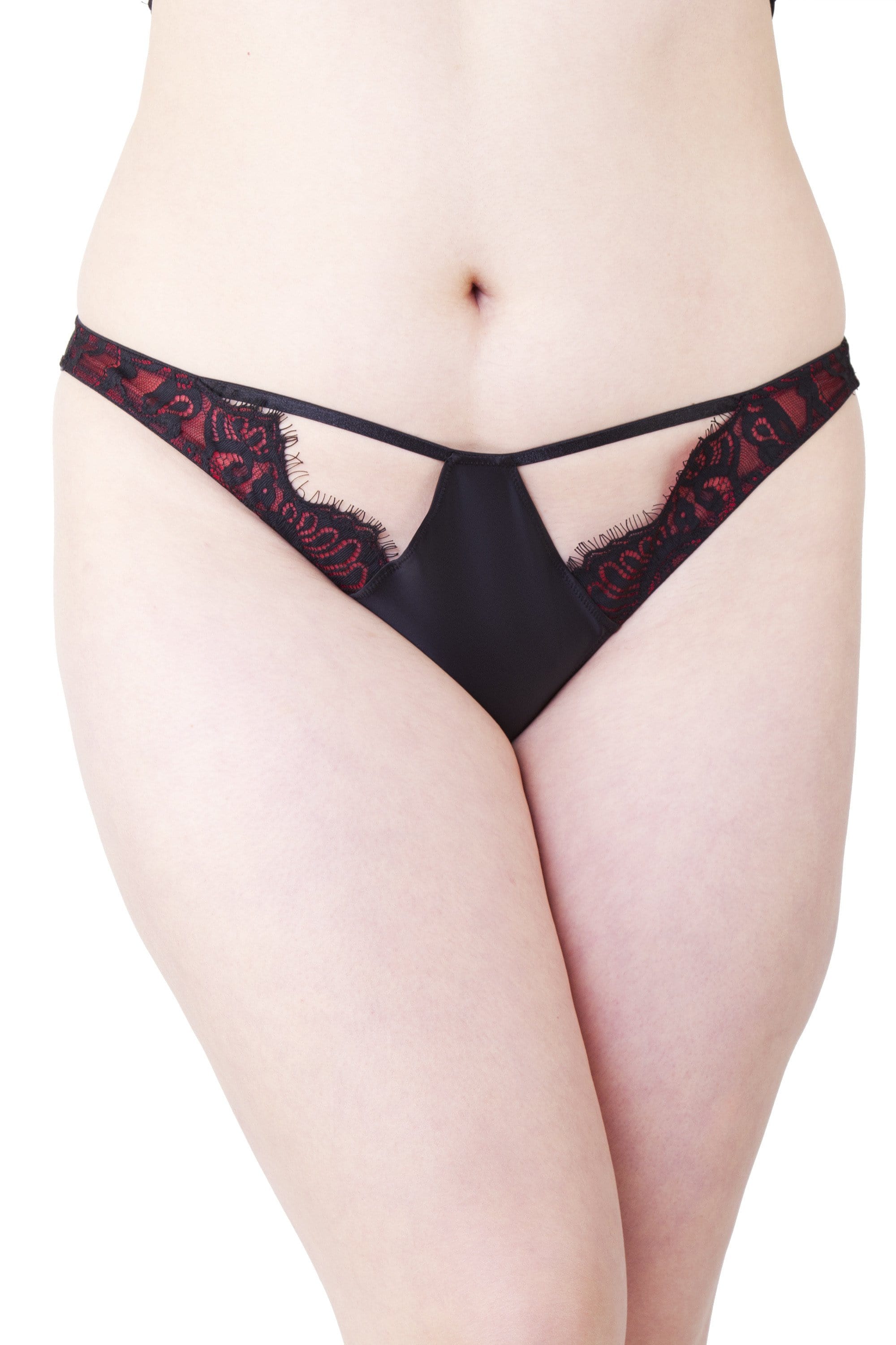 Bailey Red Net/Black Embroidery Lace Brief Curve