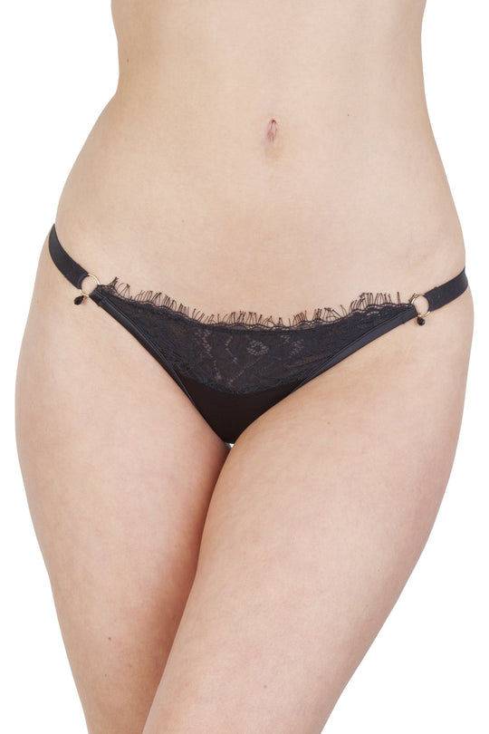 Mae Black Satin and Lace Thong