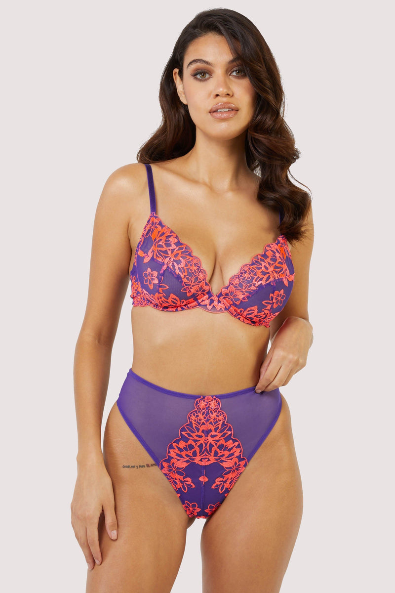 Ada Purple and Neon Pink Blossom Plunge Bra – Playful Promises USA