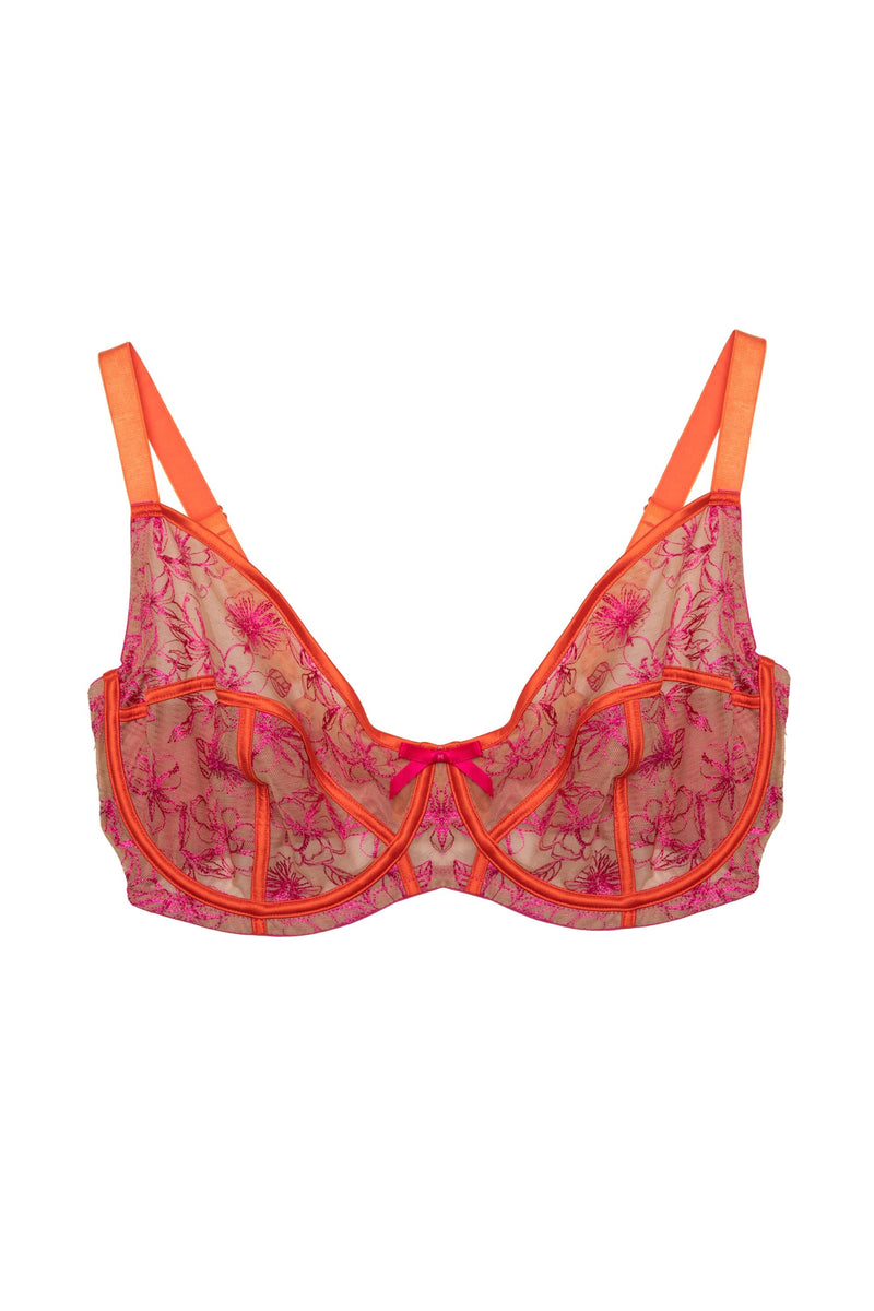 Olivia Pink Contrast Embroidery Balconette Bra Fuller Bust Exclusive –  Playful Promises USA