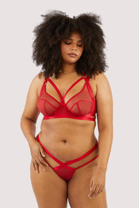 Mercury Red Harness Mesh Balcony Bra