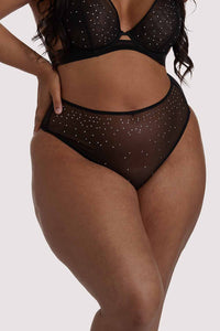 Lydia black Diamante Highwaist Thong