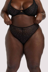 Lydia black Diamante Highwaist Thong