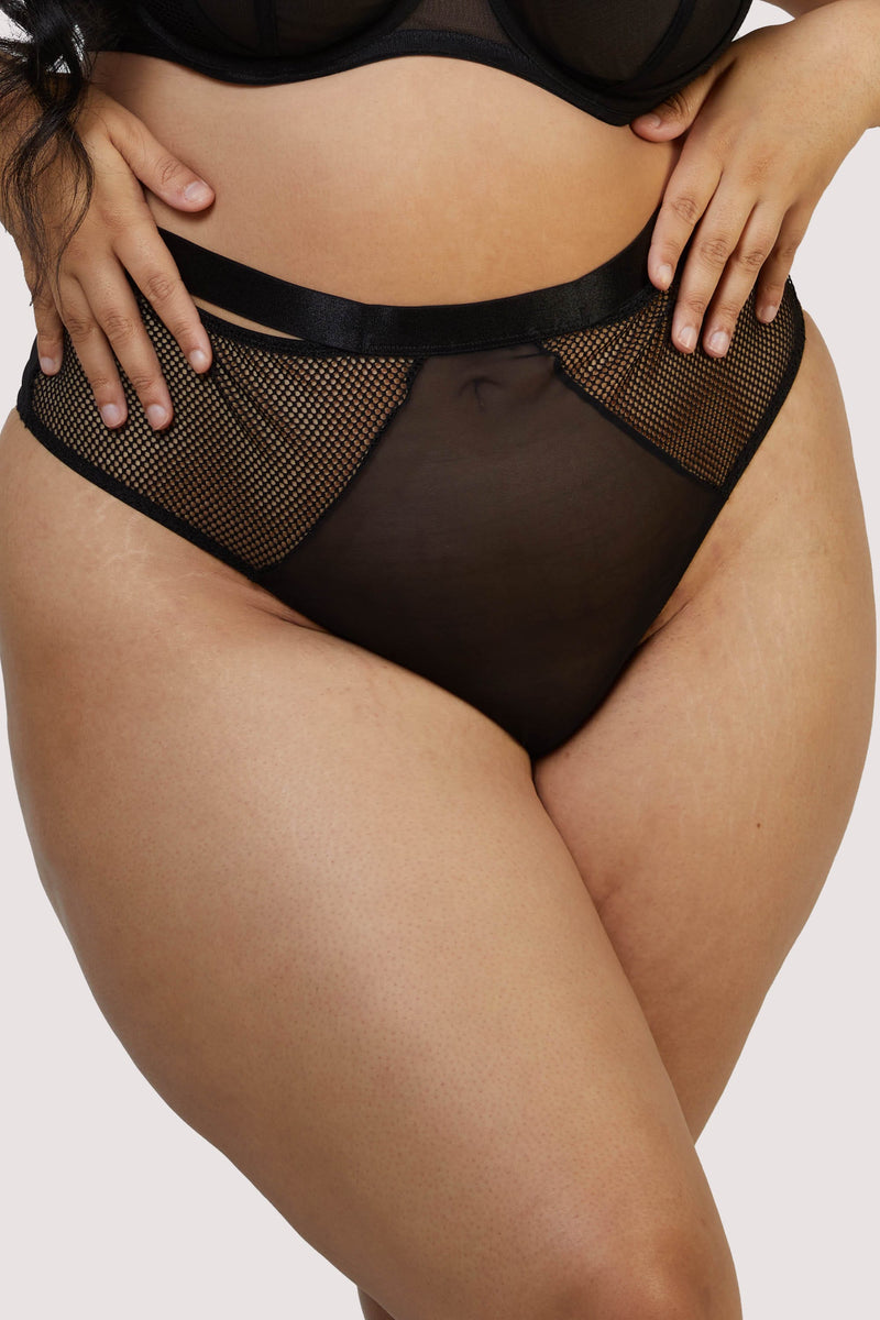 Haley Black Fishnet Panelled High Waisted Thong Playful Promises USA Haley Black Fishnet Panelled High Waisted Thong Playful Promises USA