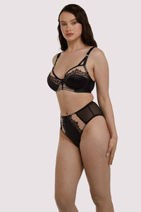 Playful Promises Wren Black Satin and Lace Ouvert Thong Panty 03205 – The  Bra Genie