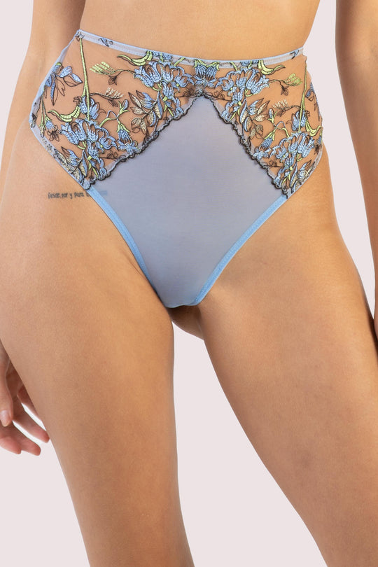 Mayla Blue Floral Embroidered High Waisted Thong