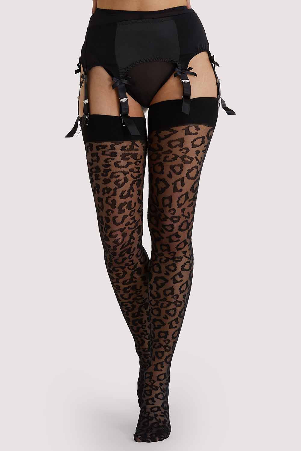 Leopard Knit Stockings - Black/Black US 4 - 18 Tall – Playful