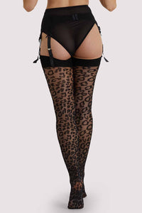 Leopard Knit Stockings - Black/Black US 4 - 18 Tall