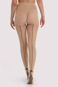 Dotty Seamed Tights With Bow Light Nude/Black US 4 - 18