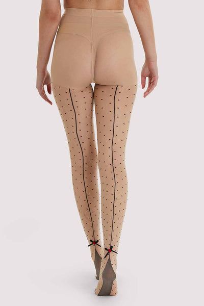 Petite Point Sheer Fashion Tights - Elegant Accent by S/M / ME-112  Nude/Black 