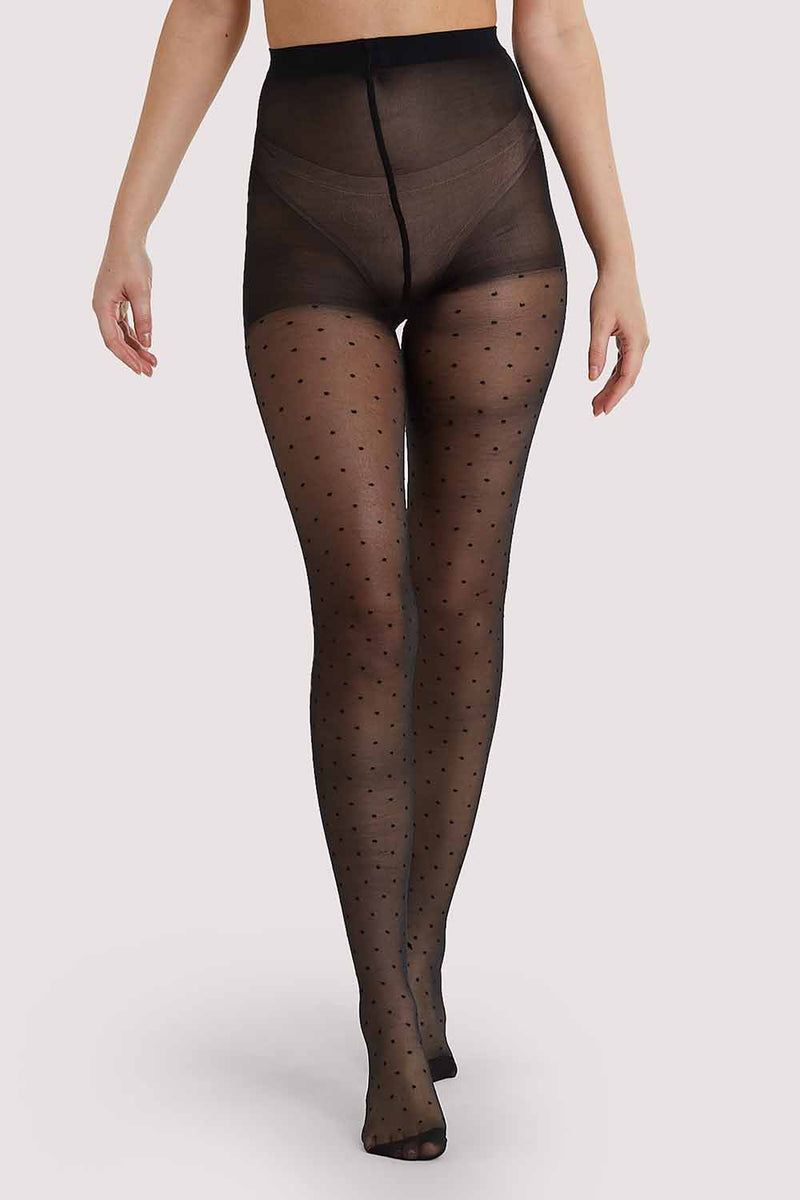 Dotty Seamed Tights With Bow Black US 4 - 18 – Playful Promises USA