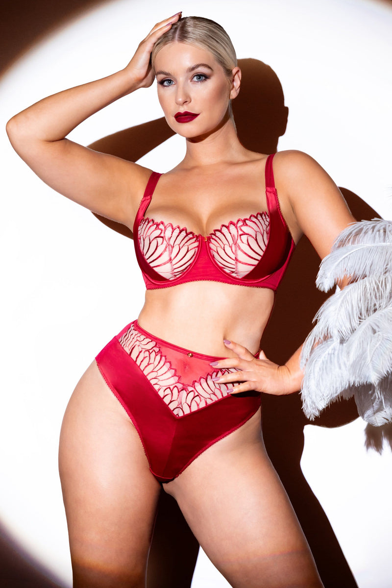 Make our most sparkling red satin balconette bra best buddy that