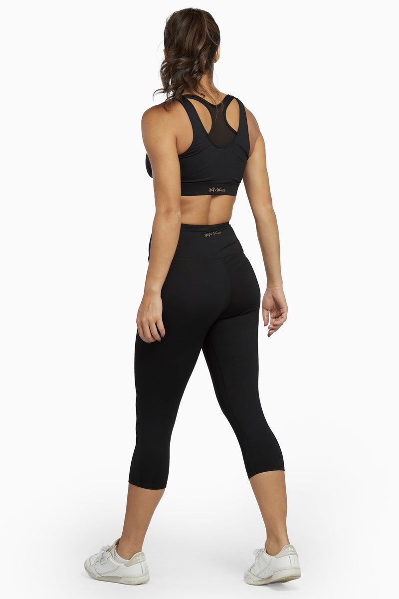 Cropped Leggings with Crossover Waistband Black