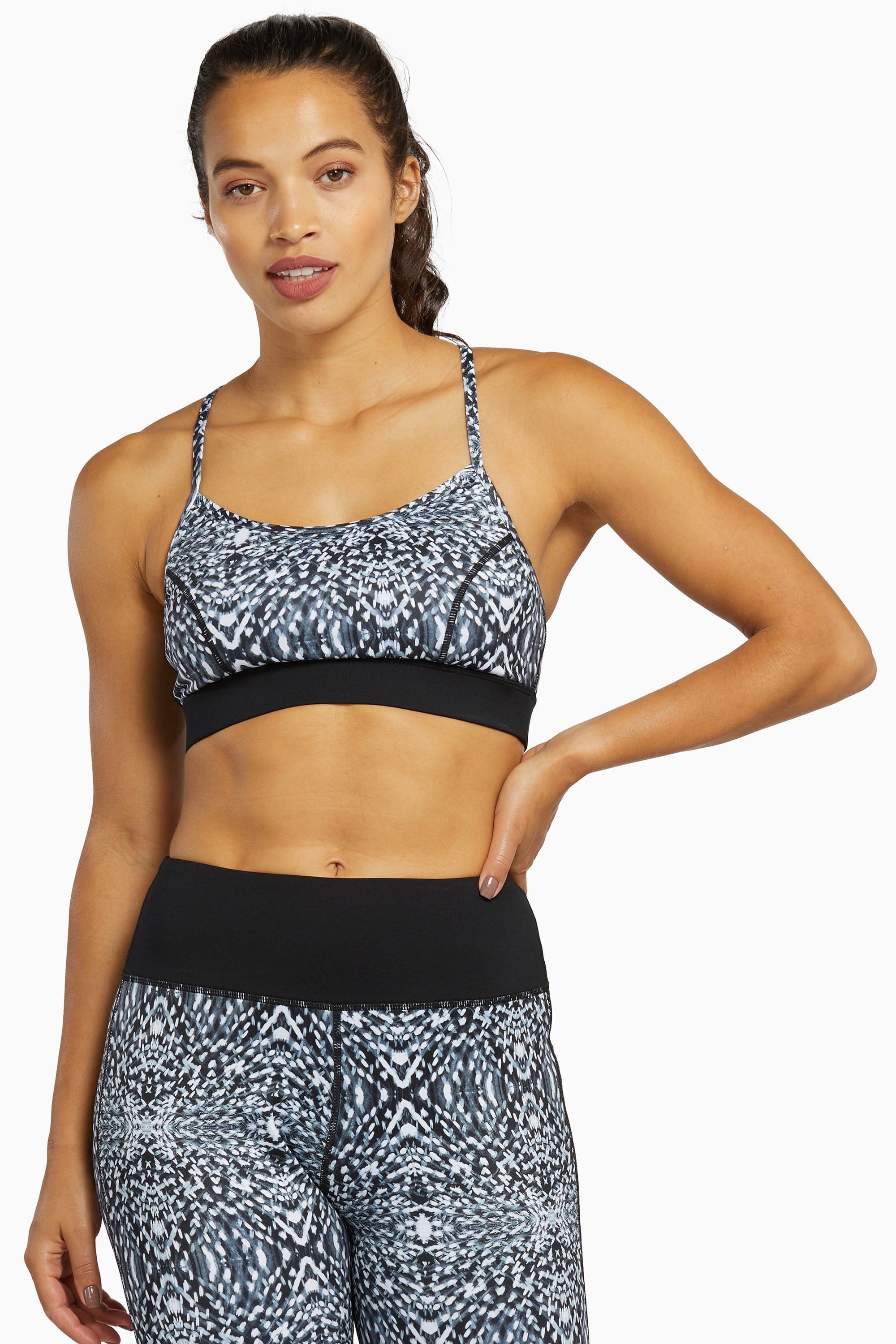Abstract Print Sports Bra with Strappy Back