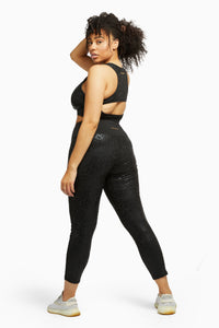 Wet Look Leopard Black HW Leggings Curve