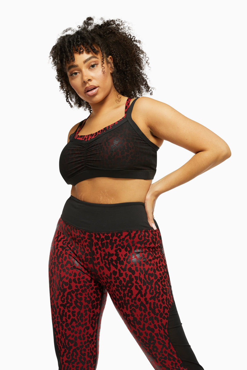 Dark Red and Black Leopard Wet Look Sports Bra – Playful Promises USA