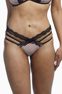 Wolf & Whistle Danica Peach Fishnet and Lace Open Back Brief