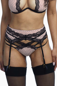 Wolf & Whistle Danica Peach Fishnet and Lace Suspender