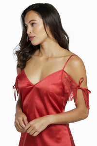 Adrienne Red Lace Trim Slip Dress