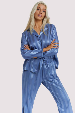 Blue Stripe Satin Pyjama Set – Playful Promises USA