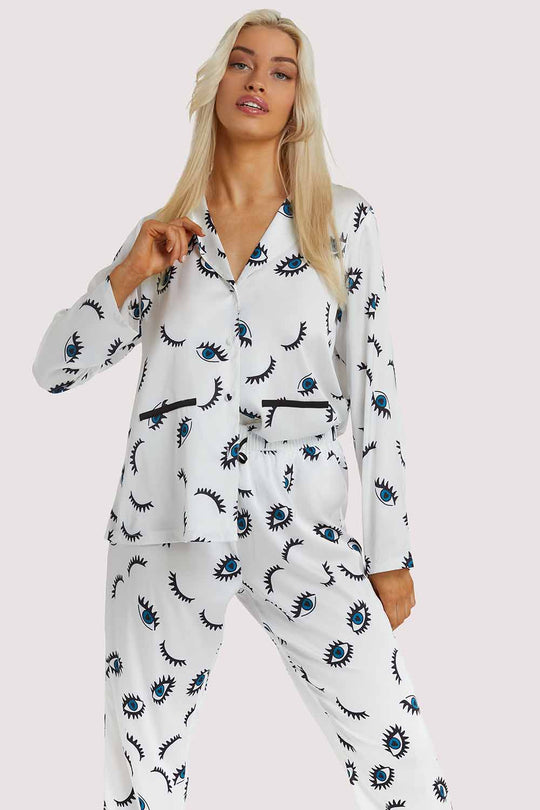 Winking Eye Print Satin Pyjama Set