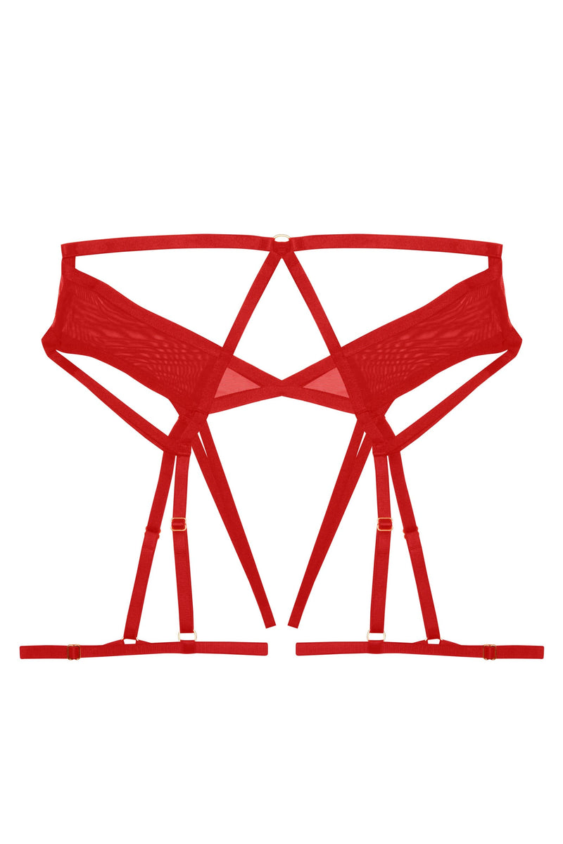 Sarah Red Strappy Ouvert Suspender Brief