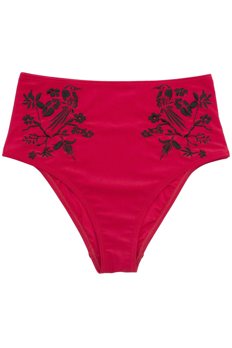 Wolf & Whistle Lana Red Embroidered high waist Bikini Brief