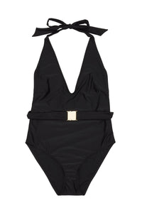 Selki Black Belted Halterneck Swimsuit Curve