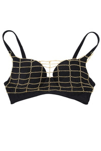 Wolf & Whistle Goldie black push up plunge top with removable chain