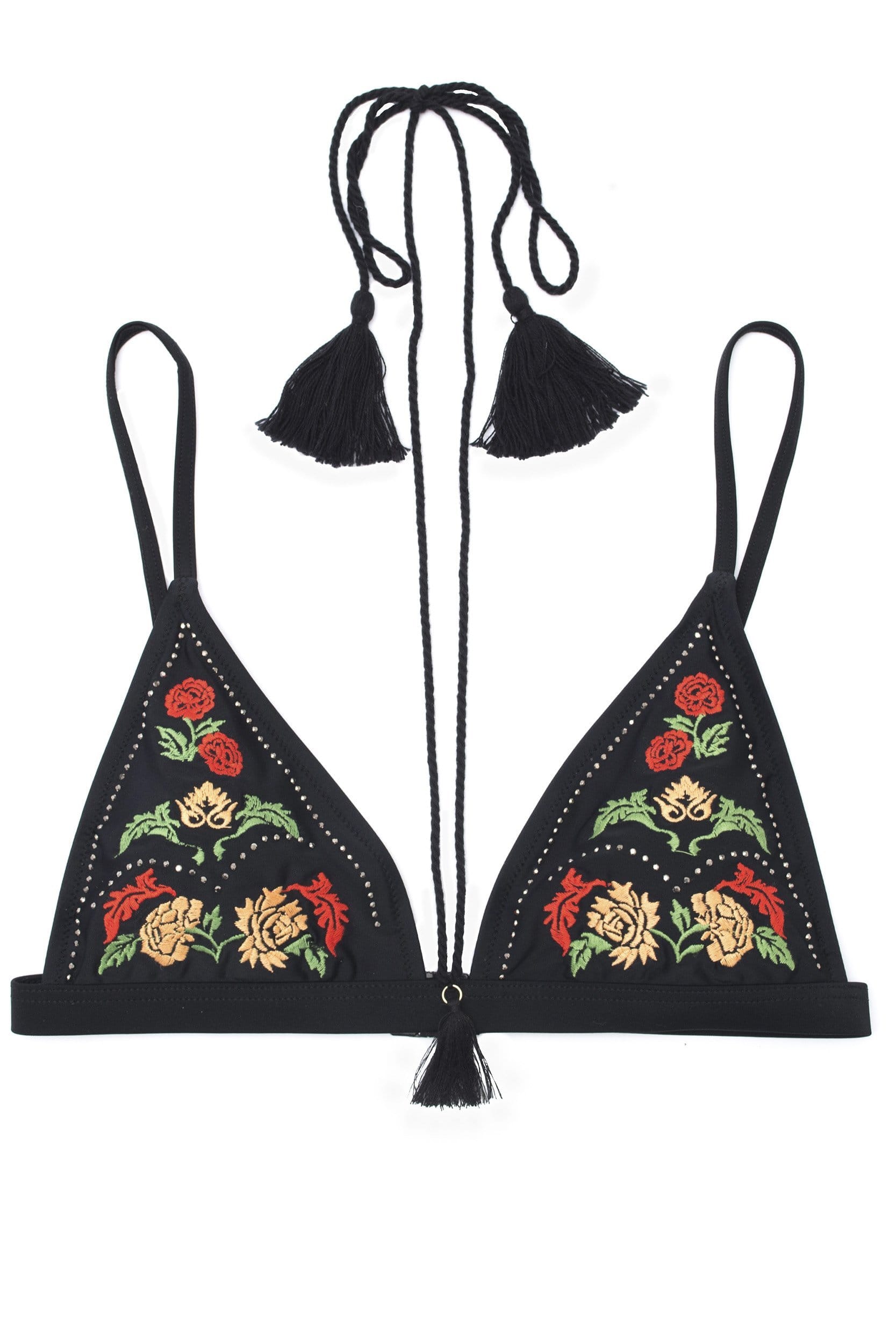 Wolf & Whistle Mayla Embroidered Bikini top with tassles