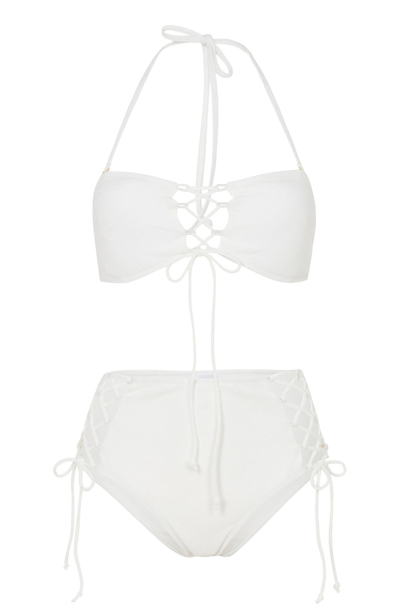 White textured lace up bandeau B-F cups - Wolf & Whistle