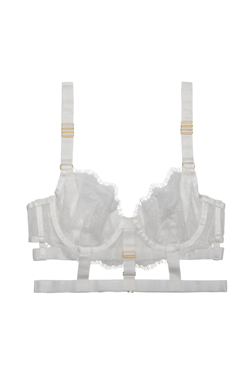 Pamela White Lace Cage Bra With Hardware Detail