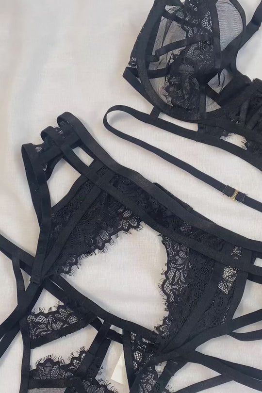 Fleur Black Caged Lace Bra