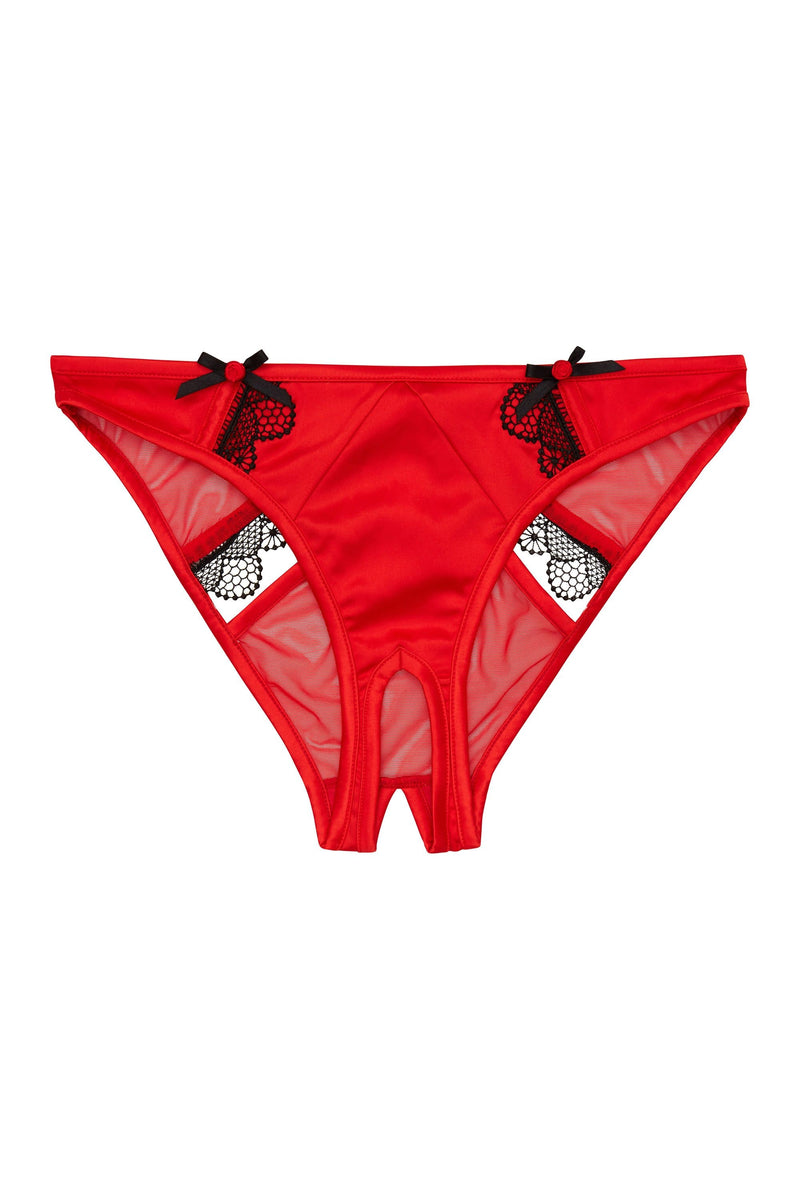 Arlene Red Satin Black Lace Ouvert Brief