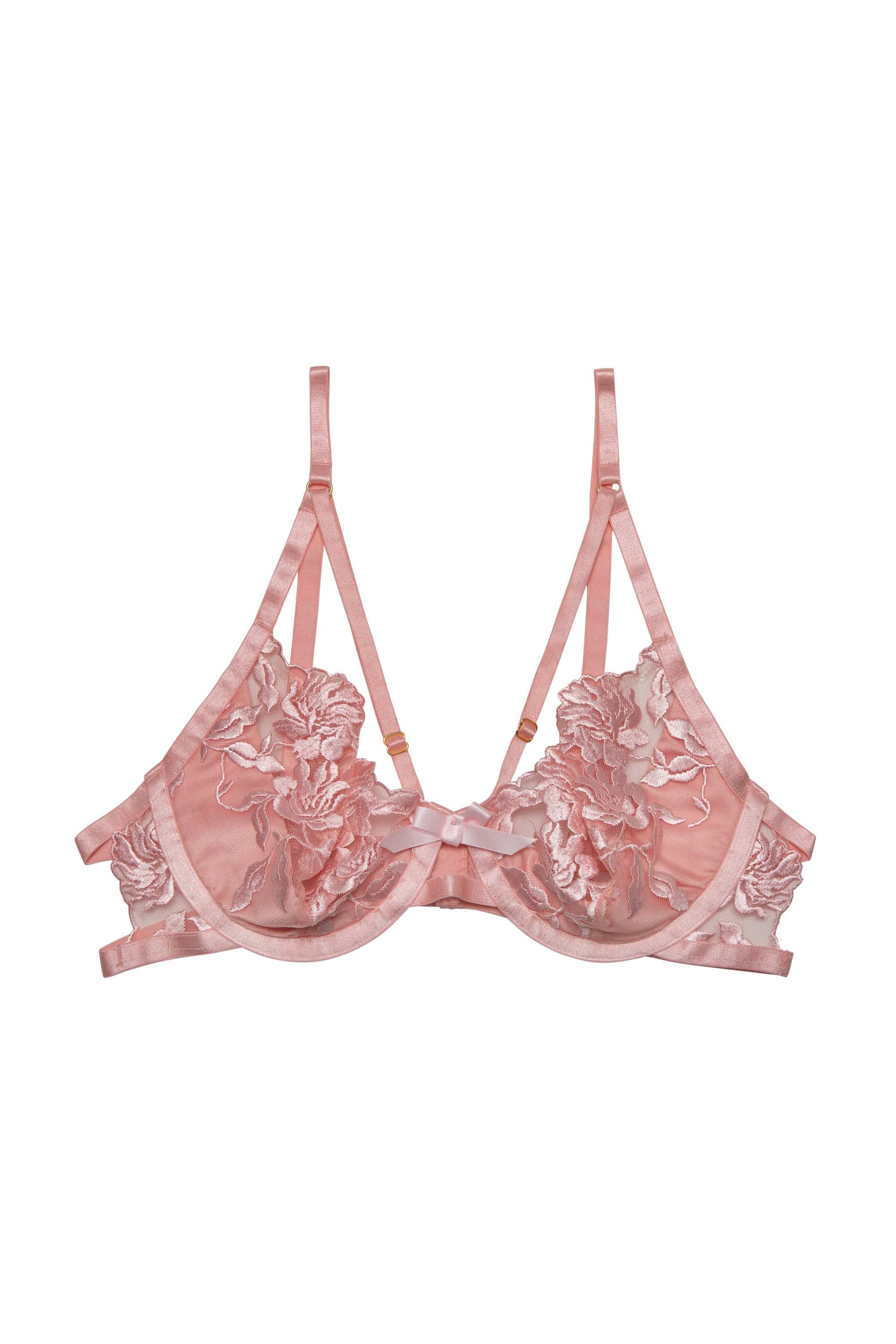 Embroidered Cat Pink Mesh Triangle Bra