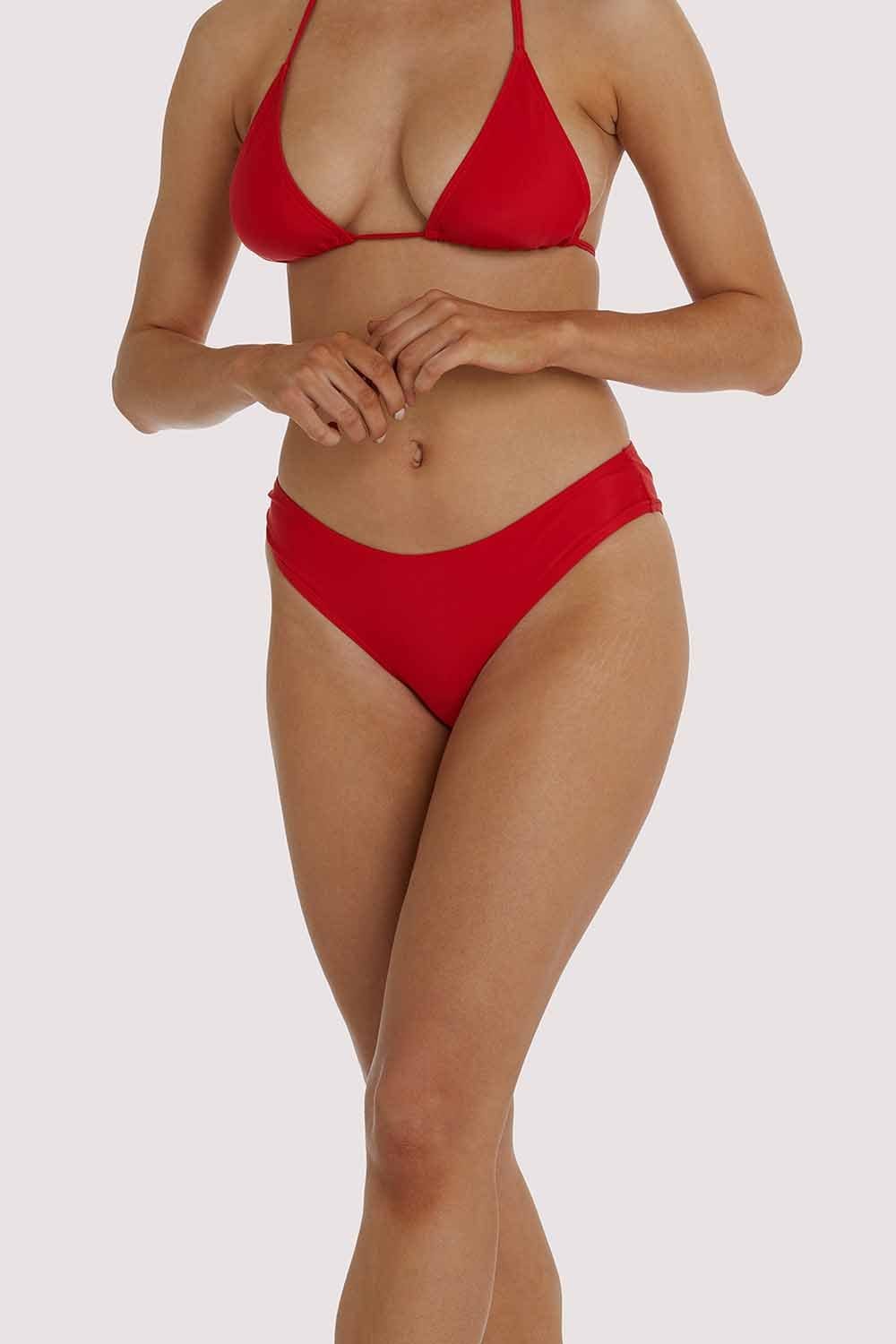 Playful Promises, Swim, Playful Promises Textured Ribbed Zip Front Bikini  Top And Bottoms Red