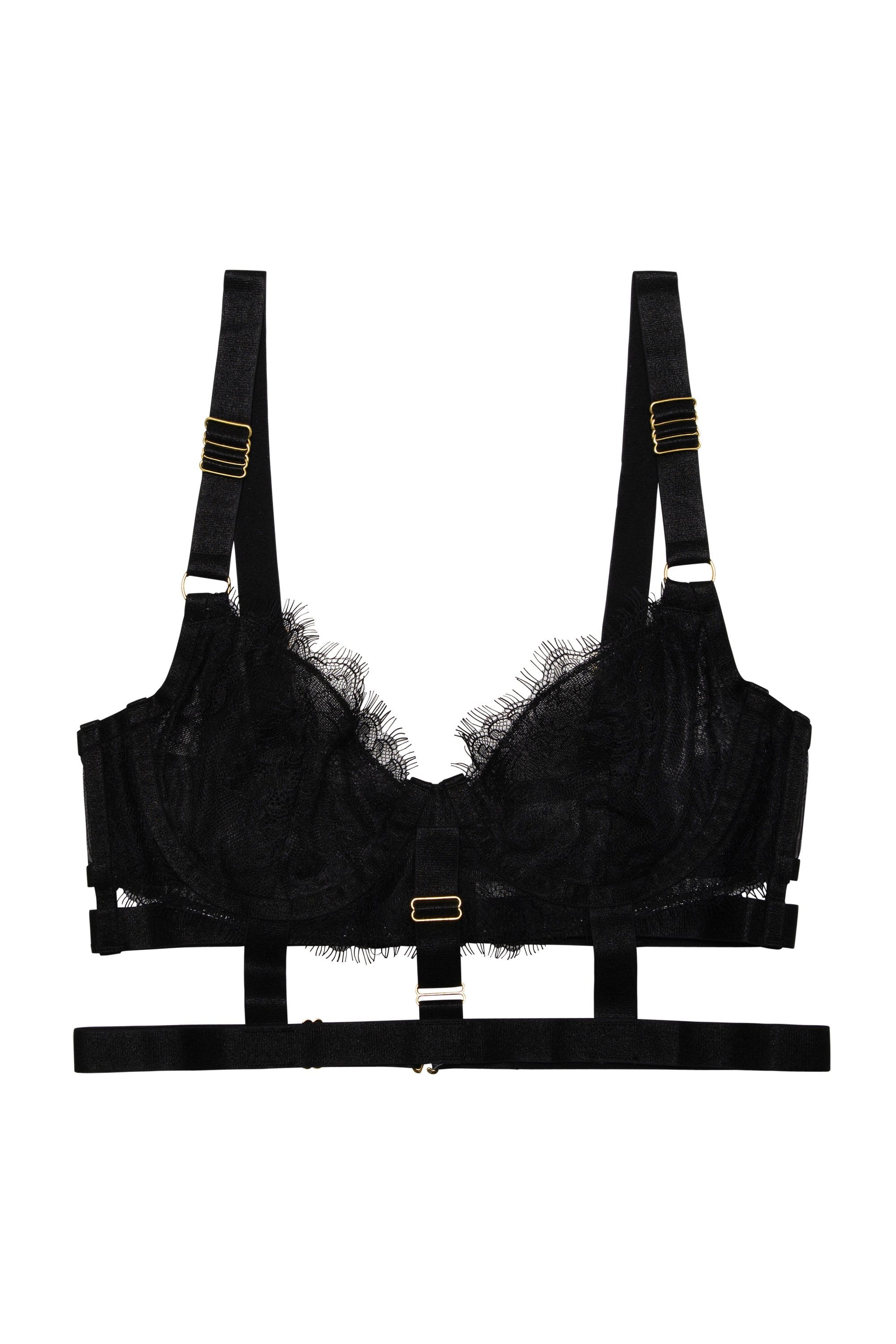 Pamela Black Lace Cage Bra With Hardware Detail