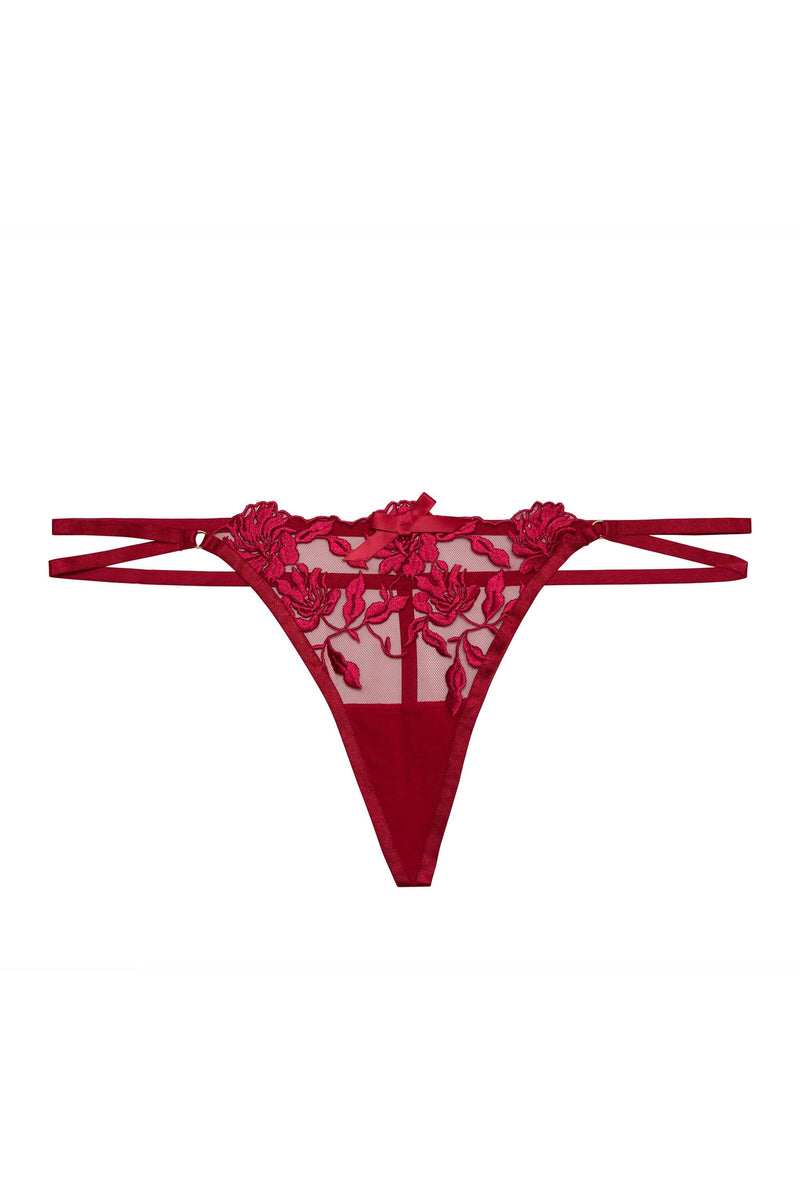 Hustler Mia Hot Pink Embroidered Strappy Thong