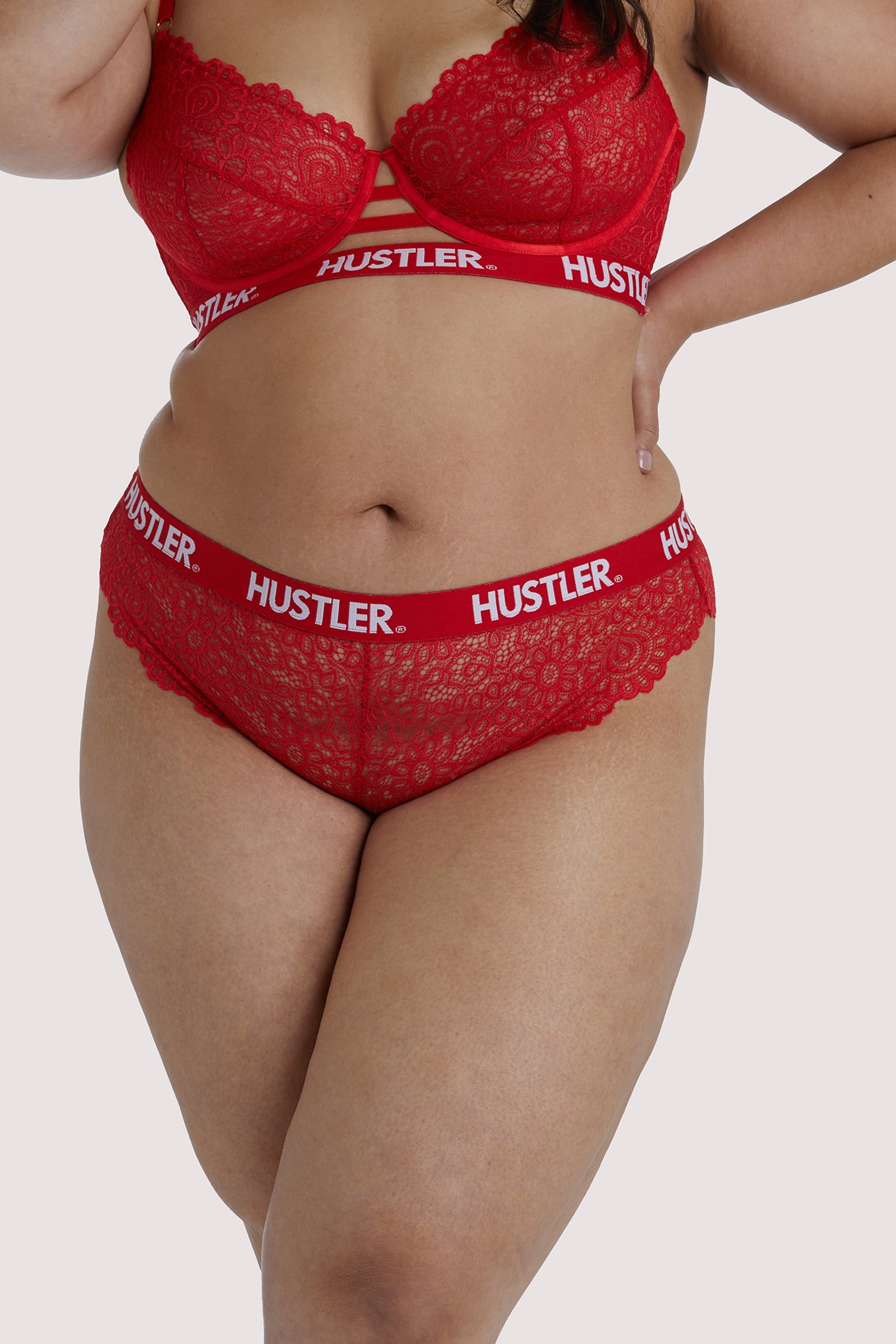 Hustler Branded Red Lace Curve Brief