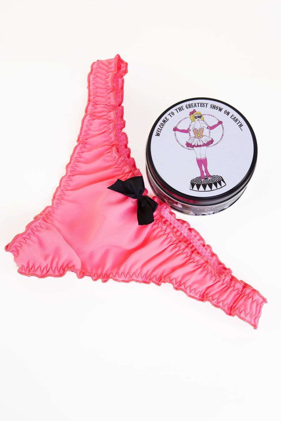 hot pink thong g string black bow briefs knickers gift tin