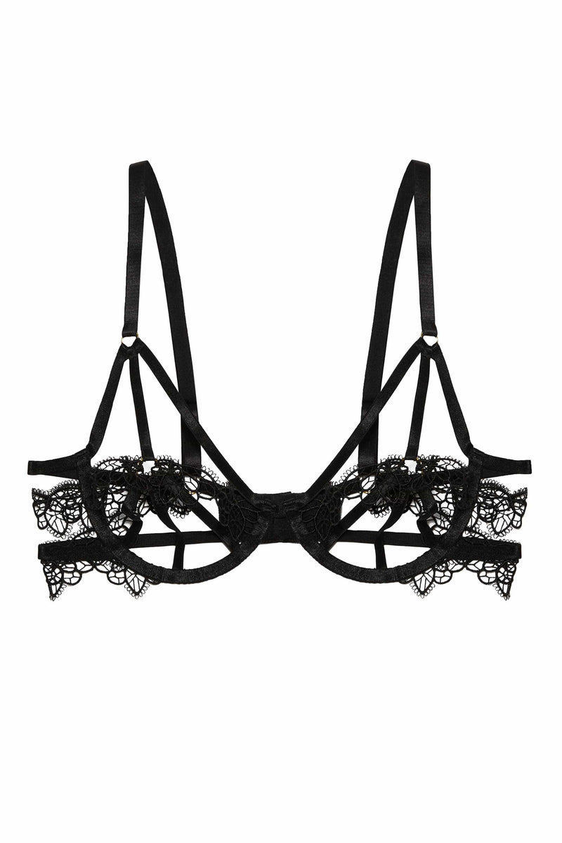 Becka Black Lace Trim Open Wired Bra – Playful Promises USA