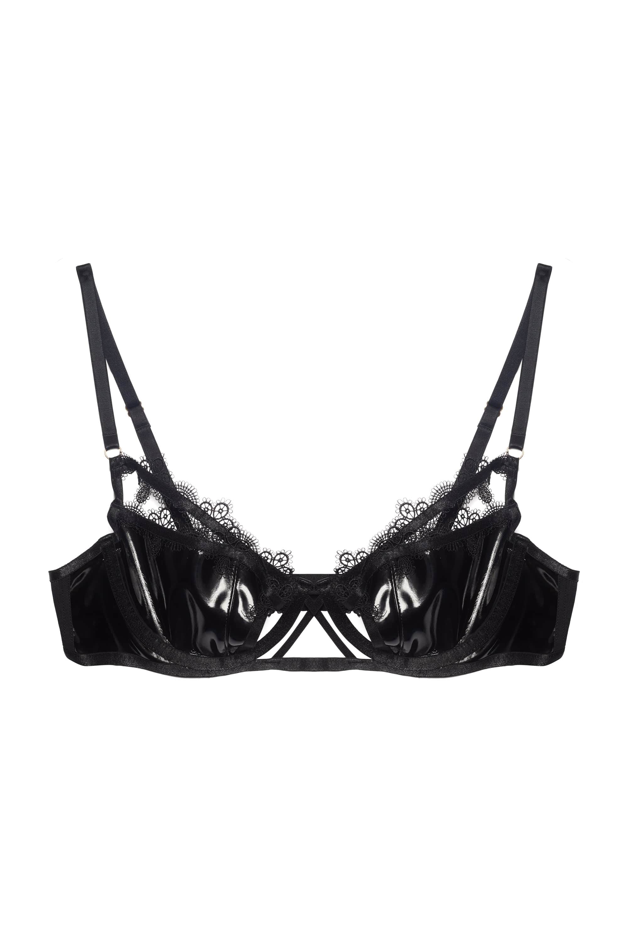 Brea Black Cut Out PVC and Lace Trim Balconette Bra – Playful Promises USA