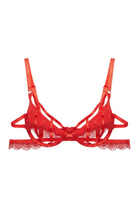 Grace Red Lace Trim Cut Out Wired Bra