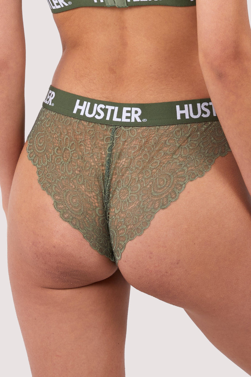 Branded Olive Lace Brief