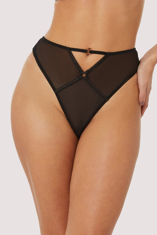 Naya Black Mesh Cut Out High Waist Thong